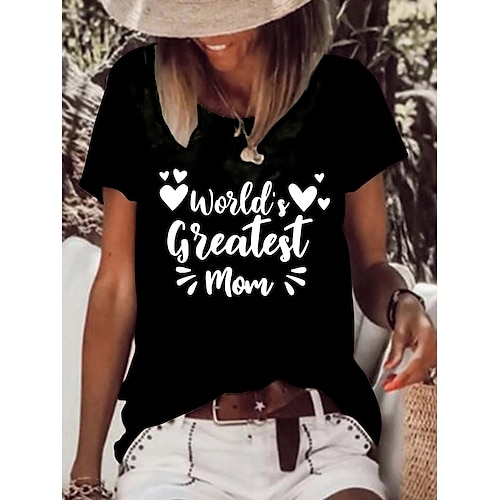 

Women's Casual Weekend Painting T shirt Tee Heart Text Short Sleeve Print Round Neck Basic Tops Green White Black S