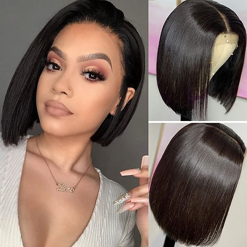 

Human Hair 13x4 Lace Front Wig Bob Brazilian Hair Natural Straight Natural Wig 150% Density Classic Easy to Carry Comfy For Women's Short Human Hair Lace Wig Lightinthebox / Daily Wear