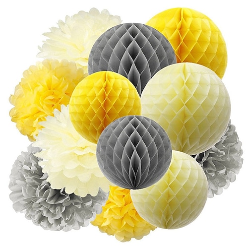 

Party Supplies, Hawaiian Party Decorations Honeycomb Ball Paper Lanterns Paper Fans Pom poms Flowers for Birthday Luau Tropical Bachelorette Party