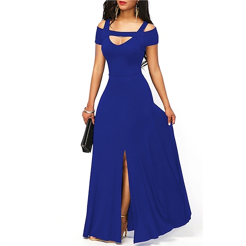 

damen partykleid hochzeitsgast kleid swingkleid a linie kleid langes kleid maxikleid schwarz weinblau kurzarm pure color split frühling sommer v-ausschnitt party party abend party 2023 s m l xl xxl