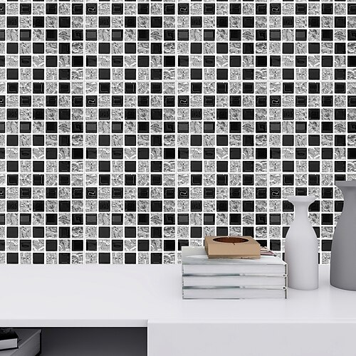 

10 Pieces Tile Sticker Fashion Mosaic Tile Stickers Kitchen Waterproof Removable Wall Stickers Bedroom Floor Stickers