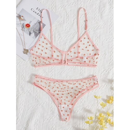 

Women's Sexy Three-point Sexy Love Mesh Seduction Perspective Suit