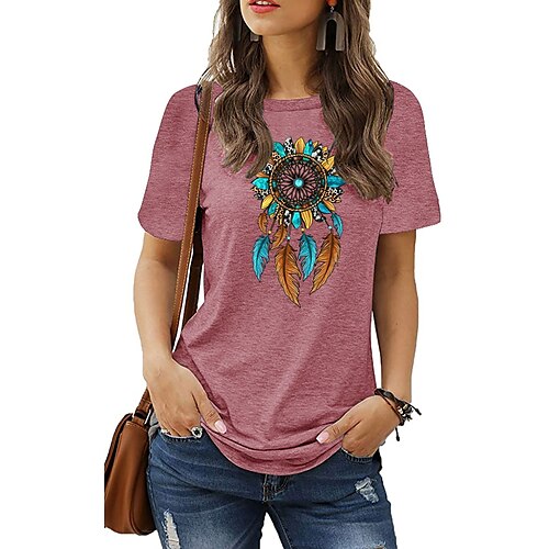 

Women's T shirt Basic Print Feather Animals Round Neck T-shirt Sleeve Stard Summer Black Blue Dark Red Dark Pink Dark Gray