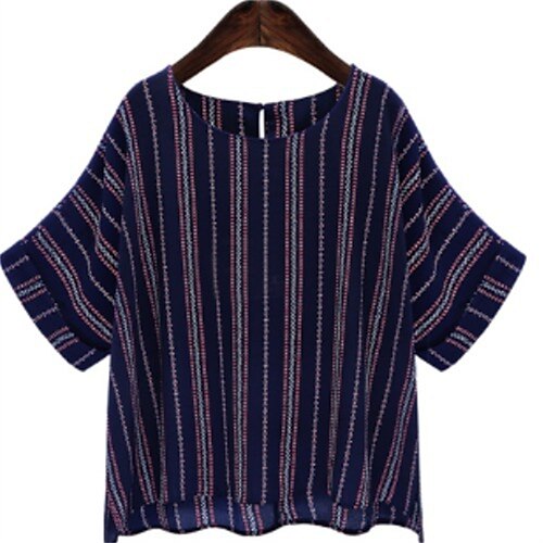 

Women's Plus Size Tops Blouse Shirt Striped Print Short Sleeve Round Neck Streetwear Daily Vacation Polyester Spring Summer Navy White