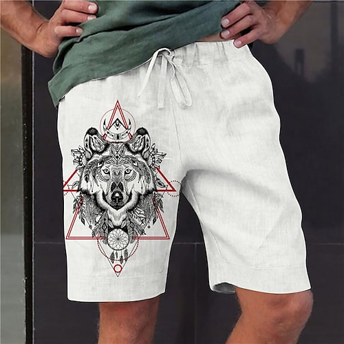 

Men's Stylish Designer Straight Shorts Elastic Waist Print Short Pants Sports Outdoor Daily Graphic Prints Wolf Cotton Blend Comfort Breathable Mid Waist White S M L XL XXL