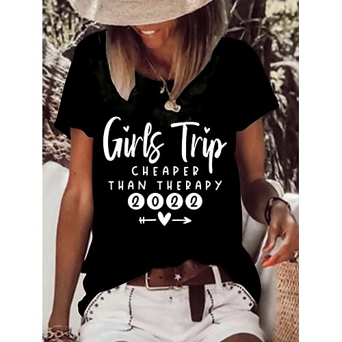 

Women's Casual Weekend T shirt Tee Text Short Sleeve Print Round Neck Basic Tops Green White Black S