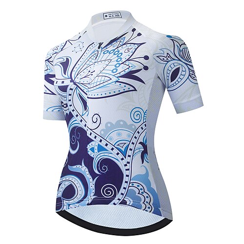 

21Grams Women's Cycling Jersey Short Sleeve Bike Top with 3 Rear Pockets Mountain Bike MTB Road Bike Cycling Breathable Quick Dry Moisture Wicking Reflective Strips White Floral Botanical Polyester