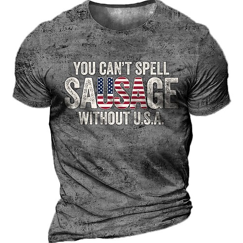 

Men's Unisex T shirt Tee 3D Print Graphic Prints National Flag Letter Crew Neck Street Daily Print Short Sleeve Tops Casual Designer Big and Tall Sports Dark Gray