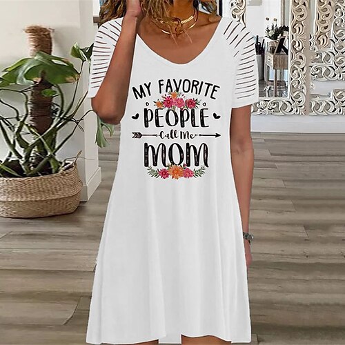 

Femme Robe t-shirt Manche Courte Printemps Eté Imprimer Floral Lettre Col V Ample 2022 Rose Claire Bleu clair Blanche S M L XL XXL 3XL 4XL 5XL