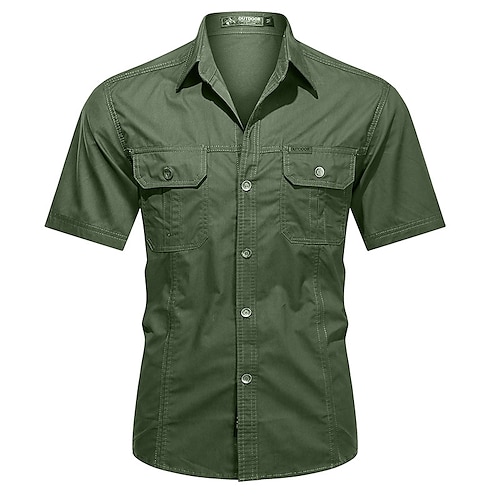 

Homens Camisa Social Camisas de trabalho camisa de botão camisa de verão Camisa de carga Preto Verde Tropa Cáqui Cinzento Manga Curta Tecido Aberto para a Lateral Rua Casual Botão para baixo Roupa