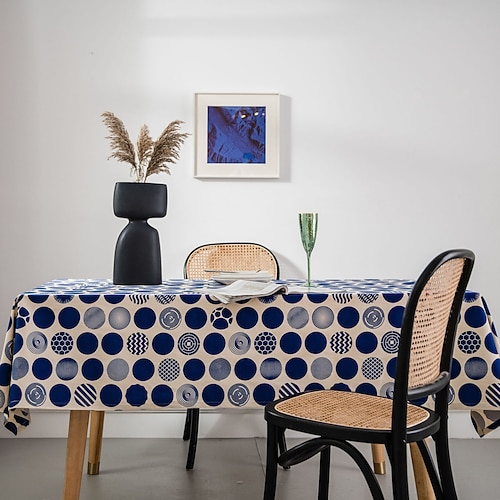 

Farmhouse Style Pastoral Tablecloth Cotton Linen Fabric Table Cloth - Washable Table Cover Dust-Proof Wrinkle Resistant for Restaurant, Picnic, Indoor and Outdoor Dining