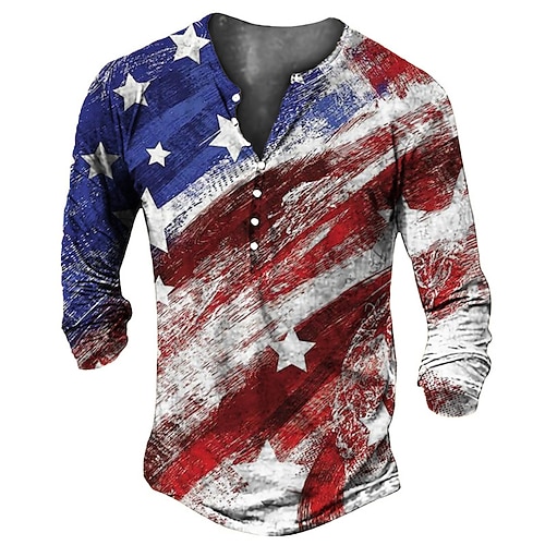 

Men's Henley Shirt Tee T shirt Tee 3D Print Graphic National Flag Plus Size Henley Daily Sports Button-Down Print Long Sleeve Tops Basic Classic Designer Comfortable Red