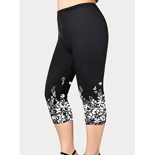 

Women's Plus Size Leggings Print Floral Sporty Yoga Casual Daily Natural Calf-Length Spring Summer Black L XL XXL 3XL 4XL