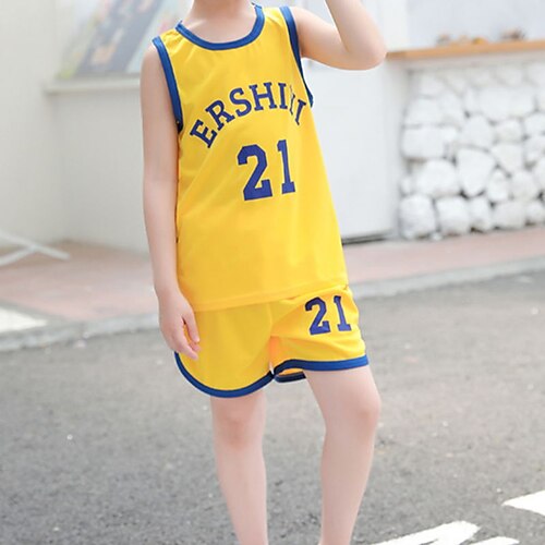 

Kids Boys Tank Shorts Clothing Set 2 Pieces Sleeveless Green White Yellow Number Letter Print Street Outdoor Daily Sports Regular 3-10 Years