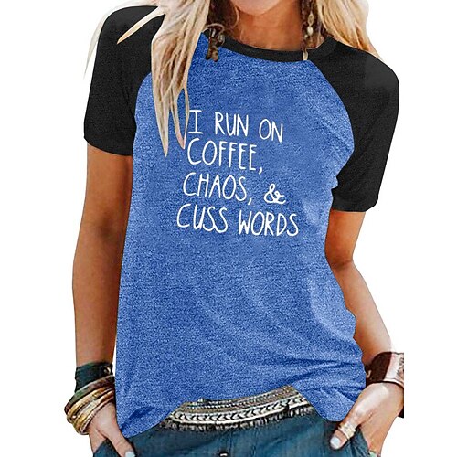 

Women's Casual Weekend Painting T shirt Tee Text Short Sleeve Print Round Neck Basic Tops Black Blue Gray S