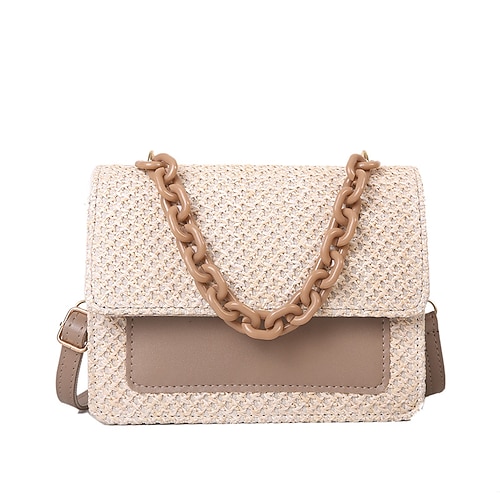 

Women's Sling Bags Top Handle Bag Shoulder Bag Straw Chain Solid Color Daily Outdoor Green Khaki Beige Coffee