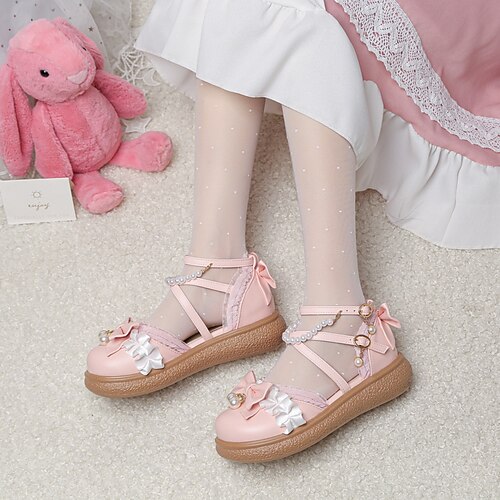 

Girls' Flats Princess Shoes School Shoes PU Flower Girl Shoes Big Kids(7years ) Party Birthday Buckle White Rosy Pink Beige Fall Summer