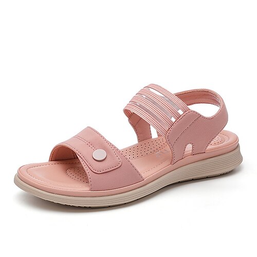 

Women's Sandals Dad Sandals Flat Heel Round Toe Open Toe Elegant Casual Daily Office Walking Shoes PU Leather Loafer Spring Summer Solid Colored Black Purple Rosy Pink
