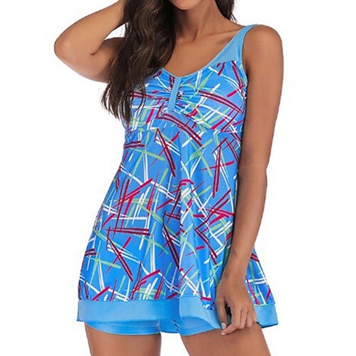 

Damen Badeanzug Tankini 2 Stück Normal Bademode Rückenfrei Print Geometrisch Blau Rosa Spaghetti-Shirt V-Wire Ausschnitt Badeanzüge neu Urlaub Modisch / Modern / Gepolsterte BHs