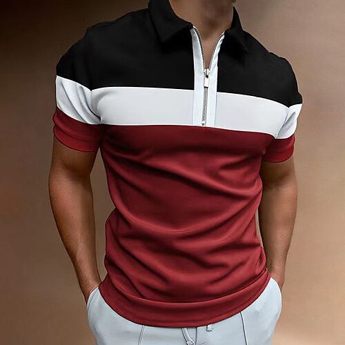 

Herren Poloshirt Golfhemd Outdoor Strasse Umlegekragen Viertel Postleitzahl Kurzarm Modisch Brautkleider schlicht Farbblock Zip Viertel Postleitzahl Sommer Regular Fit Rote Poloshirt