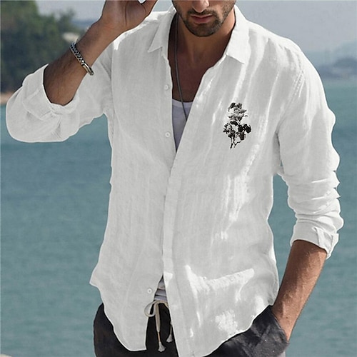 

Men's Shirt Hot Stamping Floral Graphic Turndown Street Casual Button-Down Print Long Sleeve Tops Casual Fashion Designer Big and Tall White Black Light Blue