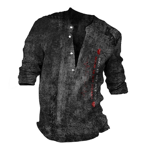 

Homme Chemise Lettre Col V Gris Print Extérieur Plein Air Manches Longues Bouton bas Imprimer Vêtement Tenue Rétro Vintage Design Casual Respirable / Eté / Printemps / Eté