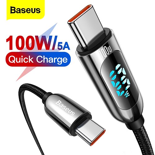 

Baseus PD 100W USB C Cable 5A Type C to C Fast Charging Cable 3Ft 6Ft LED Display Cable Nylon Braided USB C 480Mbps Data Cable Compatible with MacBook Pro/iPad Pro/iPad Air/Switch/GalaxyS20,S20/Mate