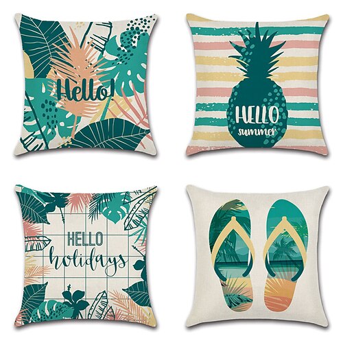 

Summer Time Double Side Cushion Cover 4PC Soft Decorative Square Throw Pillow Cover Cushion Case Pillowcase for Sofa Bedroom Superior Quality Machine Washable