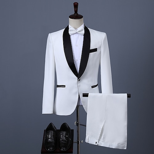 

White Black Men's Special Occasion Tuxedos 2 Piece Shawl Collar Solid Colored Tailored Fit Single Breasted One-button 2022