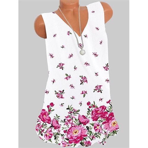 

Women's Floral Tank Top Camis Floral Print V Neck Casual Streetwear Tops White / 3D Print