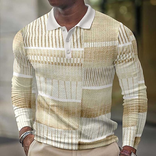 

Men's Collar Polo Shirt Golf Shirt Graphic Lattice Turndown Khaki Navy Blue White Black Outdoor Street Long Sleeve Button-Down Clothing Apparel Fashion Casual Breathable Comfortable