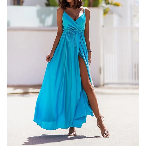 

Women's Casual Dress Swing Dress Midi Dress Black Blue Red Sleeveless Pure Color Backless Spring Summer V Neck Loose Fit Linen S M L XL