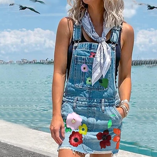 

Robe droite femme robe en jean robe slip mini robe bleu clair sans manches poche florale printemps été col carré 2023 s m l xl xxl