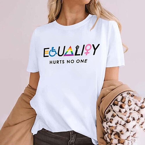 

Women's T shirt Tee Purple Gray White Text Print Short Sleeve Casual Weekend Basic Round Neck Regular Cotton LGBT Pride Painting S