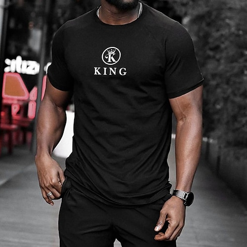 

Men's T shirt Hot Stamping Graphic Letter Crew Neck Street Casual Print Short Sleeve Tops Basic Fashion Classic Comfortable Black