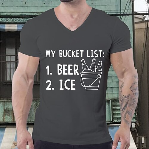 

Men's Unisex T shirt Hot Stamping Graphic Prints Beer Letter V Neck Street Daily Print Short Sleeve Tops Casual Designer Big and Tall Sports Blue White Dark Gray