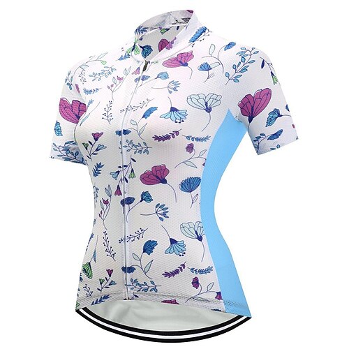 

21Grams Women's Cycling Jersey Short Sleeve Bike Top with 3 Rear Pockets Mountain Bike MTB Road Bike Cycling Breathable Quick Dry Moisture Wicking Reflective Strips White Floral Botanical Polyester