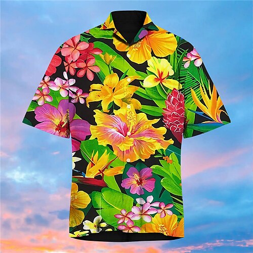 

Men's Shirt Print Floral Turndown Street Casual Button-Down Print Short Sleeve Tops Casual Fashion Designer Hawaiian Black
