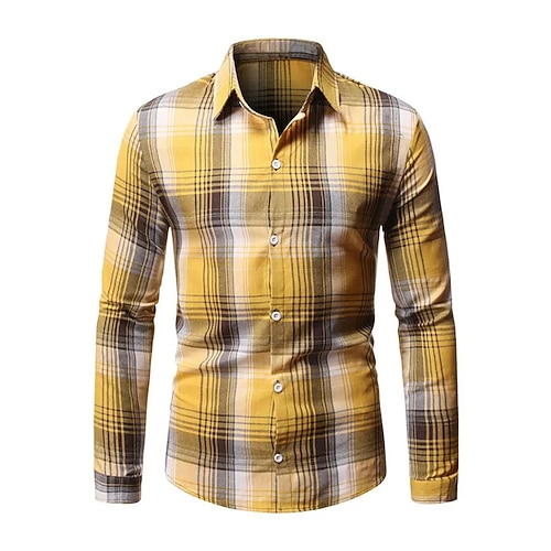 

Men's Shirt Hot Stamping Graphic Lattice Turndown Street Casual Button-Down Print Long Sleeve Tops Casual Fashion Breathable Comfortable Yellow