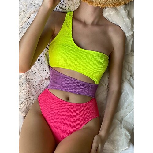 

Mujer Bañadores Una pieza Monokini Trajes de baño Normal Traje de baño Espalda al Aire Agujero Bloque de color Morado Amarillo Trajes de baño nuevo Un Hombre Casual / Sensual / Vacaciones / Moderno