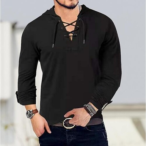 

Men's Shirt Solid Color Hooded Street Casual Drawstring Long Sleeve Tops Fashion Classic Comfortable Big and Tall White Black Blue