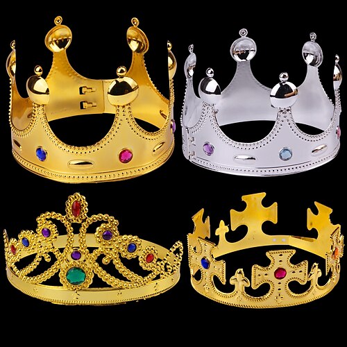 

Gold Royal King Plastic Crown Prince Costume Accessory Adult/K Teenager King Queen Festival Costume Prom Accessories