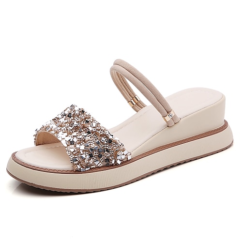 

Women's Sandals Wedge Sandals Comfort Shoes Sequin Platform Wedge Heel Open Toe Elegant Casual Minimalism Daily Work PU Leather Loafer Spring Summer Solid Colored Black Gold