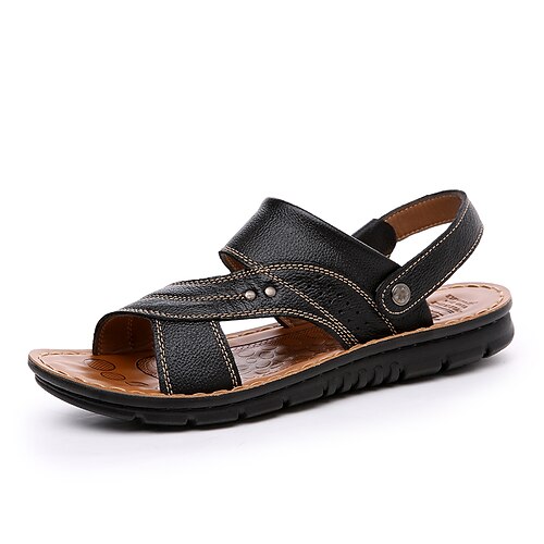 

Men's Sandals Casual Beach Daily Beach PU Black Brown Summer
