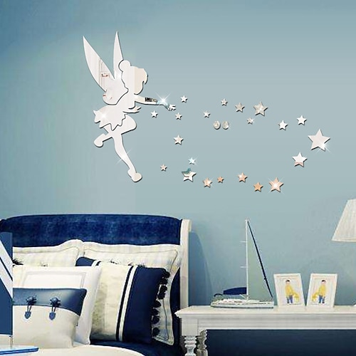 

Mirror Wall Sticker Acrylic 3D Angel Stereo Mirror Sticker Bedroom Decoration Self-adhesive Wall Decor 71x46cm