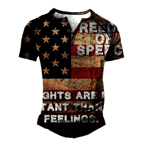 

Men's Henley Shirt Tee T shirt 3D Print Graphic National Flag Plus Size Henley Daily Sports Patchwork Button-Down Short Sleeve Tops Basic Casual Classic Designer Brown