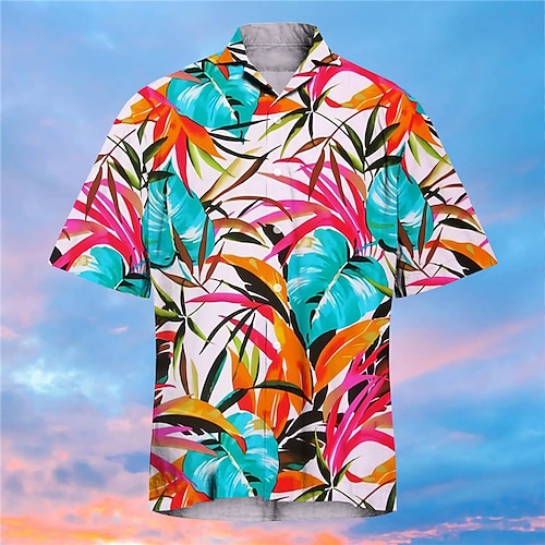 

Homme Chemise Feuilles Col rabattu Rose Claire Print Extérieur Plein Air Manches Courtes Bouton bas Imprimer Vêtement Tenue Mode Design Casual Hawaïen / Eté / Printemps / Eté