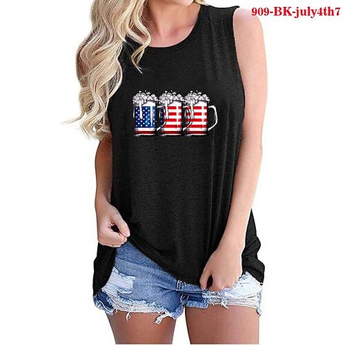 

Merica Abe Lincoln 4th Of July Print Crew Neck Sleeveless T-Shirt