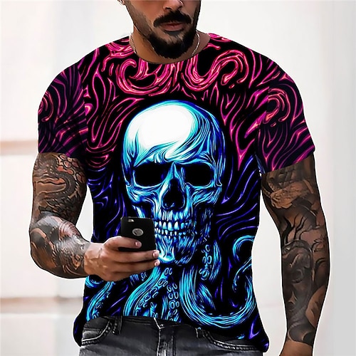 

Men's Unisex T shirt 3D Print Graphic Prints Skull Crew Neck Street Daily Print Short Sleeve Tops Casual Designer Big and Tall Sports Blue