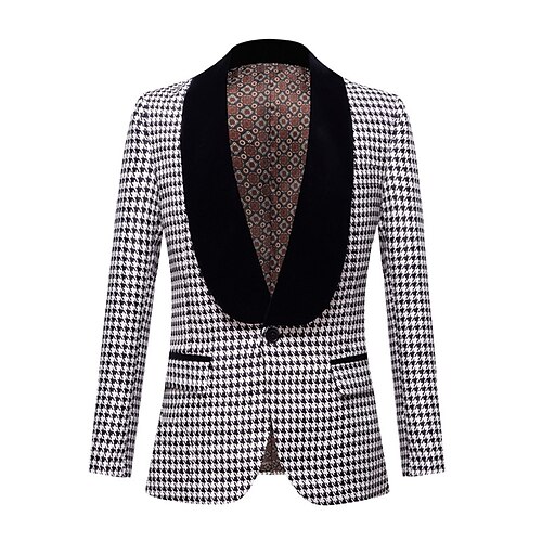 

Men's Casual Blazer Regular Regular Fit Houndstooth WhiteBlack 2022 / Winter